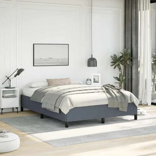 Miniatura 2 de vidaXL Marco de cama, marco de cama tapizado de plataforma, base de cama doble con soporte de listones de madera para dormitorio, gris oscuro
