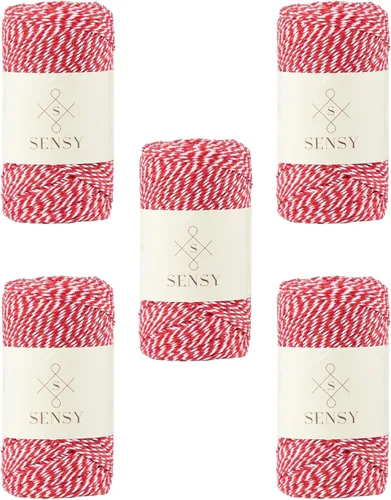 Miniatura 11 de Sensy - Cordón de algodón a rayas para panaderos de alta calidad para manualidades y envoltura de regalos (rojo y blanco)