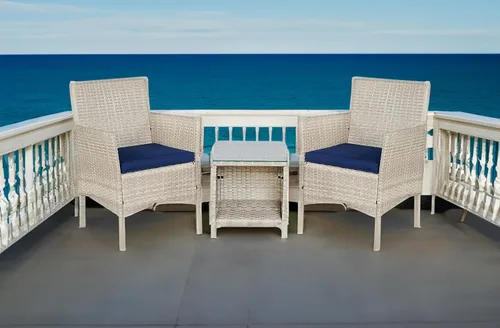 Miniatura 2 de BTEXPERT Juego de 3 piezas de mimbre al aire libre, juego de bistró para jardín, patio, porche, muebles de ratán PE para ahorrar espacio, 2 sillas