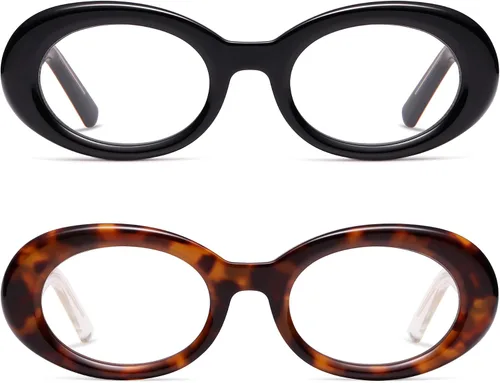 AMOMOMA Anteojos de lectura ovalados para mujer, diseño moderno con bloqueo de luz azul, bisagra de resorte, para lectores elegantes AM6222