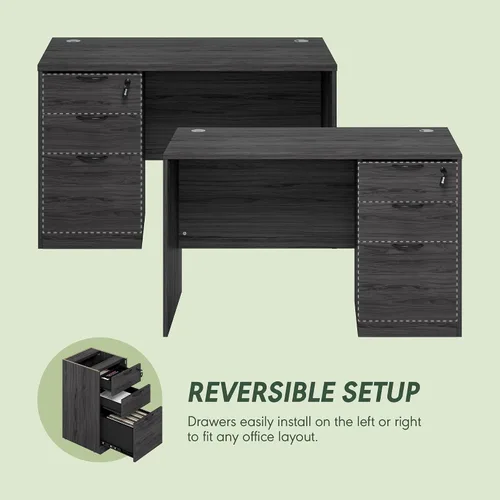 Miniatura 4 de Furinno Roger - Escritorio ejecutivo de 47 pulgadas con archivador, escritorio de oficina en casa con archivador de pedestal fijo de 3 cajones, ojal