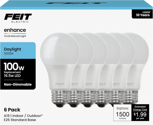 Miniatura 13 de Feit Electric Bombillas LED A19 equivalentes a 100 W, regulables, blanco brillante de 3000 K, 1600 lúmenes, vida útil de 22 años, base E26, CRI 90