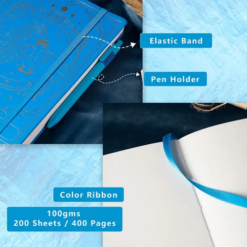 Miniatura 4 de TIEFOSSI - Cuaderno de bolsillo con tapa dura punteado A5, papel de escritura de 100 g/m² de 400 páginas, cuaderno organizador para mujeres, Acuario