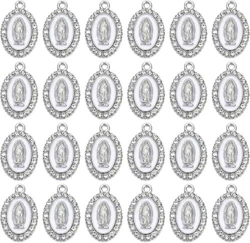 Miniatura 6 de 60 piezas Medallas Milagrosas de la Virgen María, Esmalte, Aleación, Pedrería, Nuestra Señora de Guadalupe, Conexión de Crucifijo para Hacer Joyería