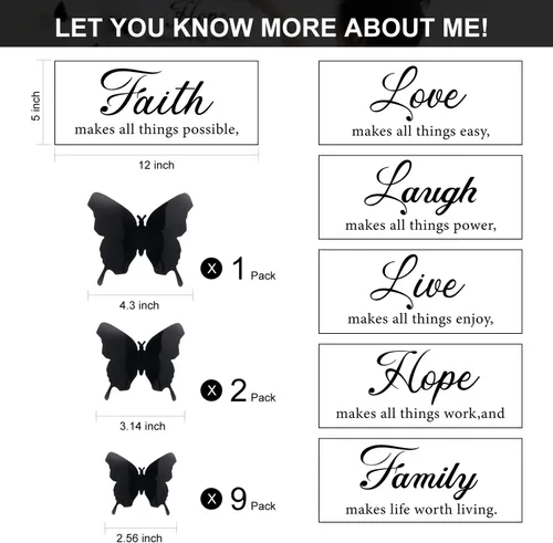 Miniatura 2 de Boao 6 calcomanías motivacionales de pared con 12 calcomanías de mariposa 3D con citas inspiradoras para decoración del hogar y la oficina (negro)