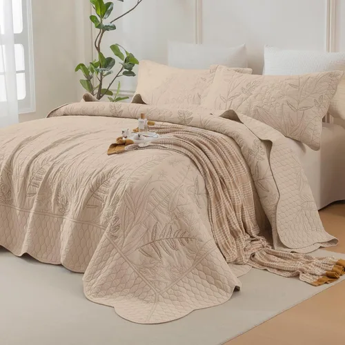 Miniatura 15 de Sanracie Edredón extragrande tamaño King (120"x120"), juego de edredón 100% algodón con estampado floral verde de 3 piezas, edredón suave y ligero