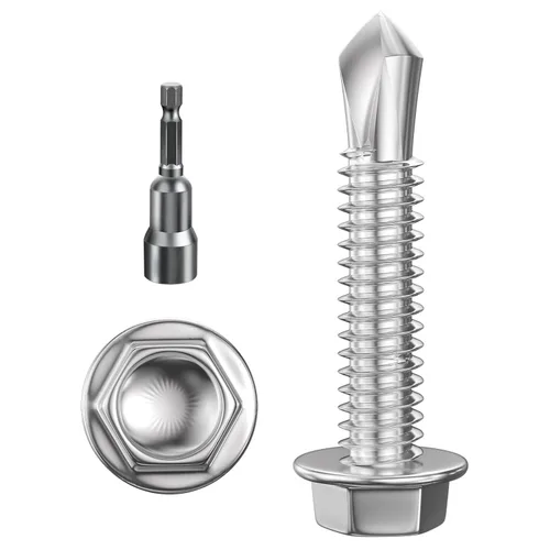 Wensilon (250Pcs) #8×1" Tornillos autoperforantes de cabeza hexagonal con arandela, tornillos de acero inoxidable 410 para chapa metálica, tornillos