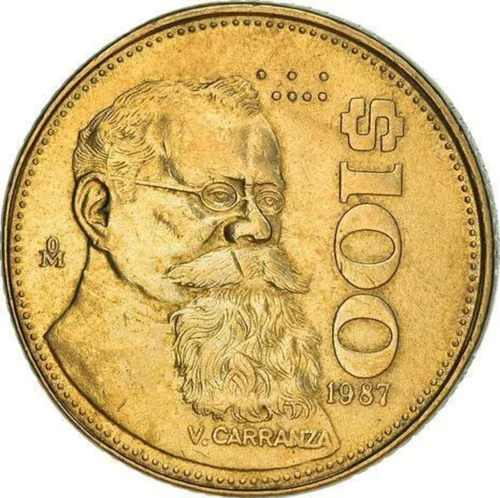 1984-1992 Moneda Mexicana de 100 Peso Con Carranza Garza Un astuto Presidente Y Político De México. 100 Peso Calificado Por Vendedor Circulado