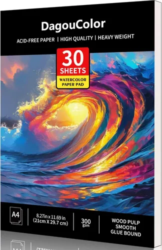 Miniatura 9 de DagouColor Bloc de papel de acuarela, A4, 1 paquete, 30 hojas, papel prensado en frío de 140 libras/10.58 oz/m², libro de artista para adultos
