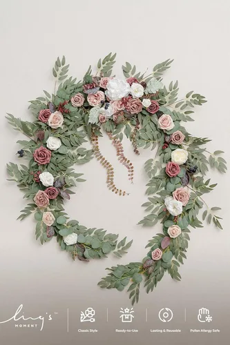Miniatura 5 de Ling's moment Guirnalda de eucalipto y hojas de sauce de 9 pies con flor blanca, artesanal, centros de mesa para mesa de novios, decoración de mesa