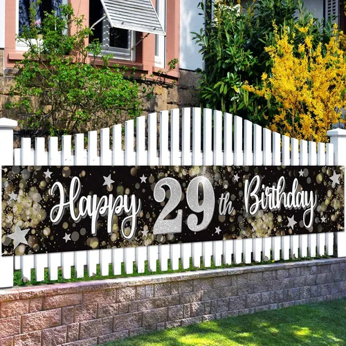 Miniatura 11 de Decoraciones de feliz cumpleaños número 10, globo de estrella de ensueño negro y plateado grande cartel colgante de cumpleaños, suministros