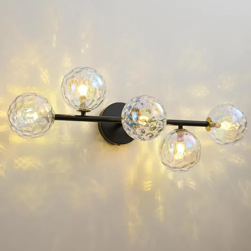 Miniatura 9 de Luminarias de Espejo de Tocador de Baño: Aplique de Pared de Baño Regulable de 5 Luces - Luces de Tocador de Latón Dorado con Pantalla de Vidrio