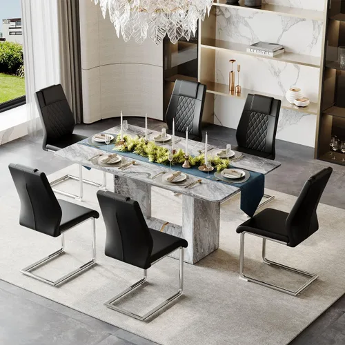 Miniatura 34 de Conjunto de mesa de comedor MUUOKY para 4, mesa de cocina de 63'' y sillas para 4, conjunto de mesa gris y 4 sillas modernas, adecuado para comedor