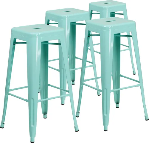 Miniatura 37 de Flash Furniture Lily - Juego de 4 taburetes de bar de metal rojo sin respaldo de 30 pulgadas de alto grado comercial para interiores y exteriores