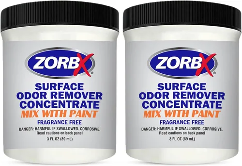 ZORBX Aditivo de pintura concentrado para eliminar olores de superficie de 3 onzas – Mezcla 2 tarros en 4 galones de pintura para pared, techo y