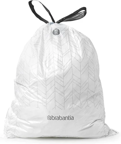 Miniatura 4 de Bolsas de basura Brabantia PerfectFit (Tamaño M/16 Gal) Bolsas gruesas de plástico para caneca de basura con asas de cordón (40 bolsas)