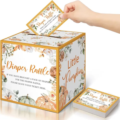 Miniatura 56 de Teling 51 boletos para rifas de pañales con caja de tarjetas, decoración de baby shower, caja de soporte para baby shower, para fiesta de rifas