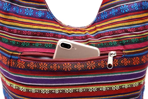 Miniatura 108 de Bolsa de hombro para mujer, de lona en estilo hippie/bohemio para llevar cruzada al hombro, disponible en diferentes colores y estampados