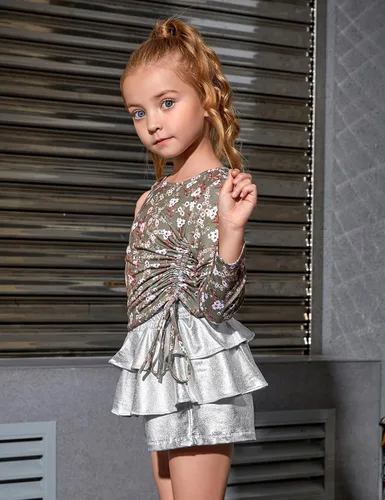 Miniatura 4 de Pantalones cortos metálicos plisados para niñas, con volantes brillantes, para patinadora, danza, cintura elástica, pantalones con gafas de sol