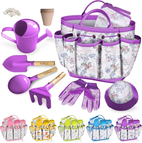 Miniatura 9 de Juego de herramientas de jardinería para niños 18 piezas, juego de jardinería para niños y niñas que incluye bolsa de mano, regadera, delantal