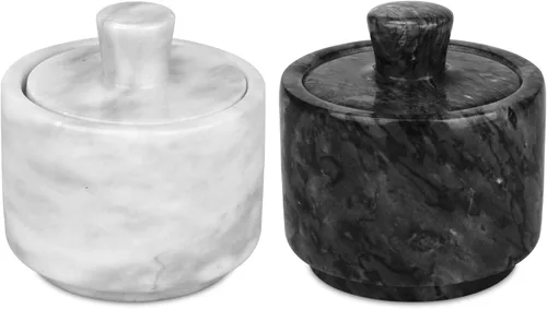 Miniatura 8 de Salero de Mármol con Tapa, Cuencos de Sal y Pimienta Caja Recipiente, Frasco de Sal con Tapa para Cocina y Baño (Negro)