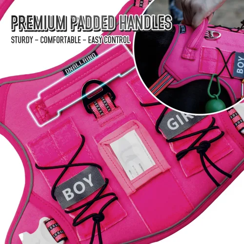 Miniatura 5 de Arnés táctico para perros medianos y grandes, color rosa, ajustable, sin tirones, con asa, chaleco reflectante resistente, talla S