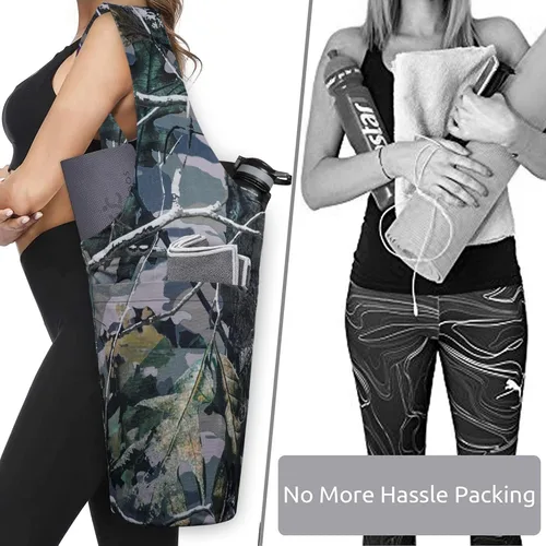 Miniatura 5 de Bolsa de esterilla de yoga impresa a la moda con bolsillo lateral grande y bolsillo con cremallera, bolsa larga de yoga que se adapta a la mayoría