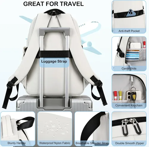 Miniatura 5 de Hidds Mochila universitaria para laptop de 15.6 pulgadas para hombres y mujeres, bolsa de libros para escuela primaria y secundaria para Beige