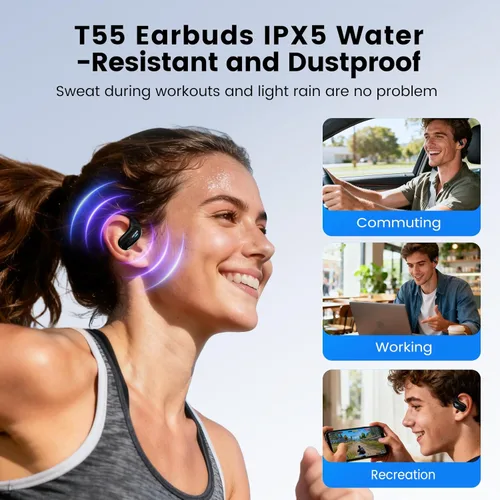 Miniatura 7 de Transformers Auriculares inalámbricos de oreja abierta Bluetooth 5.4 para correr y entrenar, auriculares sobre la oreja con ganchos impermeables