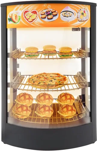 Calentador de alimentos, 3 niveles de 800 W, pantalla de calentador de alimentos comercial para encimera eléctrica, estantes extraíbles, puerta de