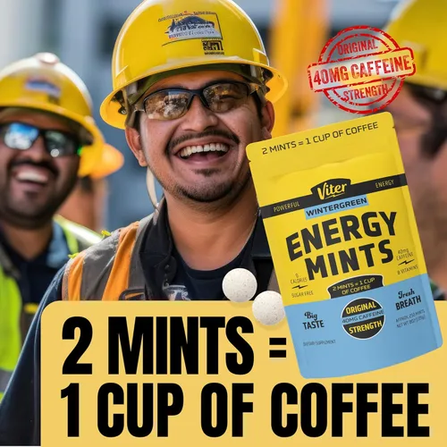 Miniatura 6 de Viter Energy Mentas de cafeína de 40 mg, sin azúcar, vitaminas B, veganas, aumenta el enfoque de alerta energizado rápido, píldoras de suplemento
