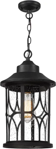 Miniatura 9 de zeyu ZX48H BK - Lámpara colgante exterior para porche, 12 pulgadas, con vidrio sembrado, acabado negro, ZX48H BK