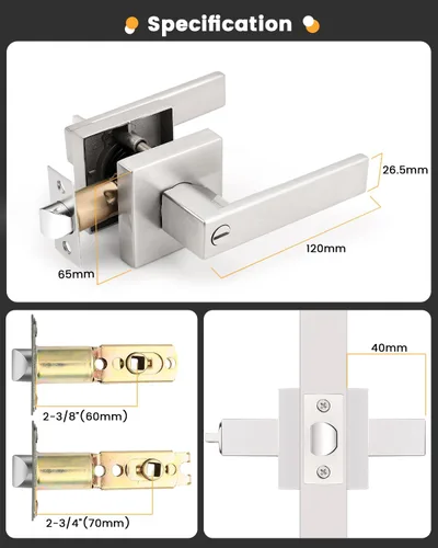 Miniatura 6 de Gobrico - Paquete de 10 manijas de privacidad cuadradas de níquel satinado, manijas interiores para puerta de dormitorio y baño, botón de giro