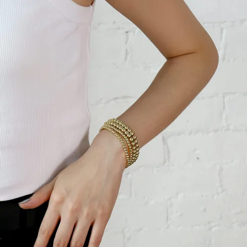 Miniatura 4 de Elegance 11 designs - Pulseras elásticas de cuentas redondas chapadas en oro de 14 quilates para mujer