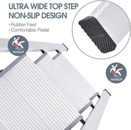 Miniatura 3 de KINGRACK Escalera de aluminio de 3 escalones, taburete ligero con pedales antideslizantes, pasamanos, escalera plegable de 330 LBS para cocina