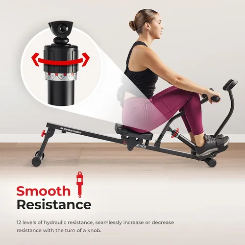 Miniatura 6 de Sunny Health & Fitness Máquina de remo compacta ajustable con 12 niveles de resistencia para entrenamientos corporales completos y aplicación