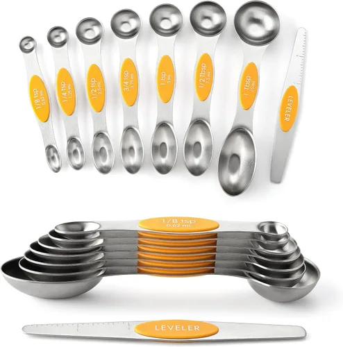 Miniatura 10 de Spring Chef Juego de 8 cucharas magnéticas de medición de acero inoxidable con nivelador, juego de cucharaditas y cucharas de mesa de doble cara