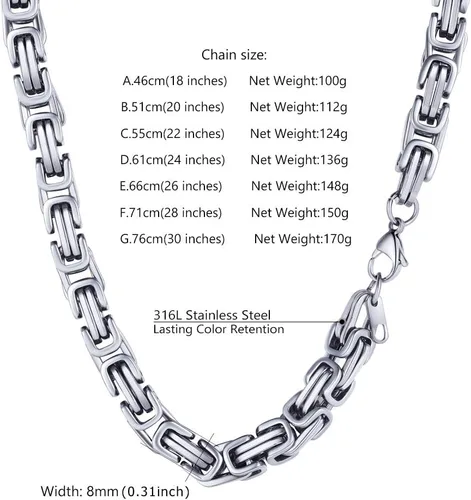 Miniatura 5 de PROSTEEL Collar de acero inoxidable de 0.1570.315 pulgadas para hombres y mujeres, elegante y fresco, cadena bizantina, tono negro, dorado