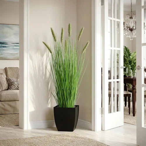 Miniatura 5 de Ttranewsoo Planta artificial de hierba de hortensias con maceta, planta de hierba de pampa falsa, utilizada para decoración de Navidad, creando