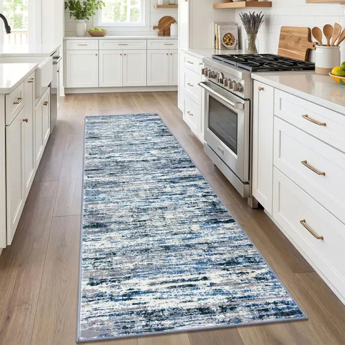 Miniatura 90 de Alfombra de pasillo moderna Lansny 2 x 6 pulgadas, alfombra de cocina lavable verde mostaza multicolor, alfombra antideslizante suave para pasillo