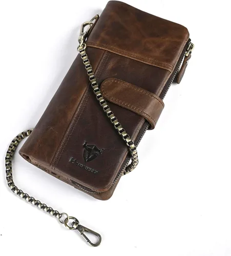 Miniatura 82 de Genuino Caballo Loco Cuero Regalo de Viaje Moneda Bolsillo Tarjetero Organizador Largo Cadena Rfid Cartera Monedero Con Broche Para Hombres Hombres