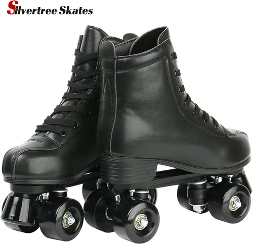 Miniatura 4 de Silvertree Patines de ruedas de piel sintética para mujer, con parte superior alta, patines de cuatro ruedas brillantes con bolsa de transporte