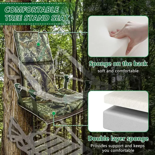 Miniatura 5 de UQM Asiento de Soporte de Árbol de Reemplazo, Asientos Ajustables de Soporte de Árbol para Caza, Asiento de Árbol Cómodo para Caza de Venado