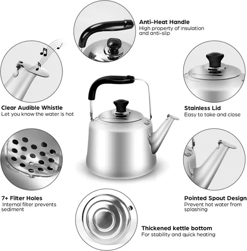 Miniatura 3 de Odoland Juego de tetera de 3.8 cuartos de galón con 4 tazas, hervidor de agua de acero inoxidable duradero para estufa, uso familiar y cocina
