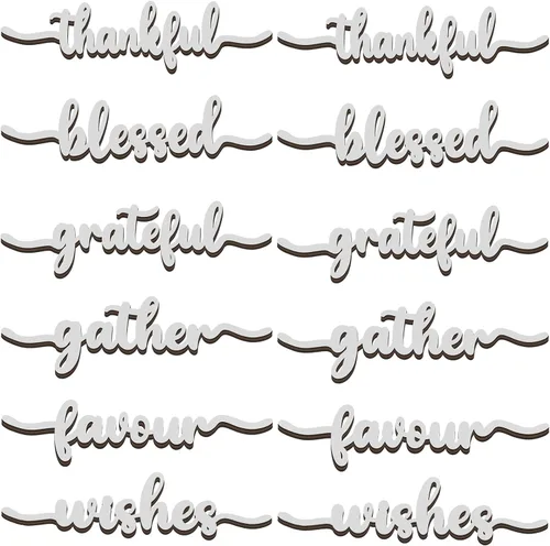 Miniatura 16 de 12 piezas de letreros de madera con palabras navideñas recortadas "Joyful Merry Thankful Grateful Blessed Peace Gather" para decoración de plato