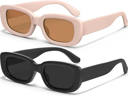 AWGSEE Lentes de sol rectangulares retro para niños, estilo vintage de los años 90, con marco cuadrado estrecho, para niñas y niños, protección UV