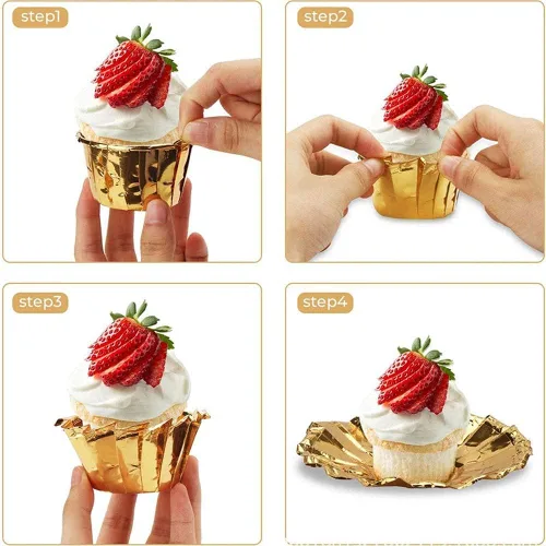 Miniatura 3 de Copas de papel de aluminio para cupcakes, 50 piezas desechables Ramekin MuffinBaking Tazas pequeñas tazas de aluminio para cupcakes Ramekin Holder
