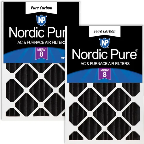 Nordic Pure 20x25x4 (tamaño real: 19 1/2 x 24 1/2 x 3 5/8) Filtros de horno plisados de carbón puro para reducción de olores MERV 8, paquete de 2