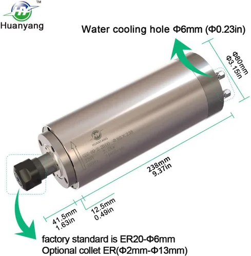 Miniatura 2 de Motor refrigerado por agua del eje del CNC 220V 2.2KW 24000RPM 400hz Φ80mm ER20 para la máquina de grabado