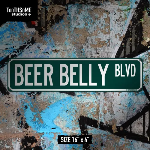 Miniatura 3 de Beer Belly Blvd - Letrero divertido inapropiado de 16 x 4 pulgadas, letrero de calle de estaño para dormitorio, decoración de bar (BeerBellyStreet)
